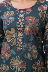 Stylish Bottle Green Viscose Straight Salwar Suit with Floral Pattern