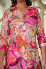 Red Floral Printed Rayon Co-Ord Set – Top & Bottom