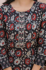 Black Floral Printed Salwar Suit in Breathable Pure Cotton for Effortless Style