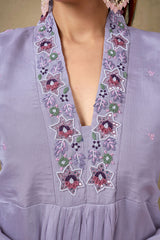 Grey Floral Embroidery With Handwork Viscose Anarkali Salwar Suit