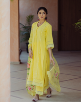 Garden Yellow Handpainted Chanderi Suit Set