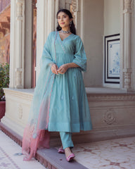 Blushing Green Embroidered Chanderi Suit Set