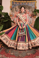Digital Print Multicolor Real Mirror Work Chaniya Choli For Garba