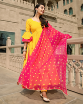 Yellow Beat Leheriya Gota Suit Set