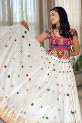 Real Mirror Work With Gamthi Work Chaniya Choli For Garba