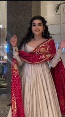 Elegant Roman Silk Anarkali Suit with Full Flair – Festive & Party Wear