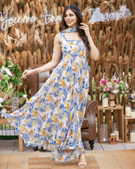 White Printed Georgette Suit Set with Elegant Detailing