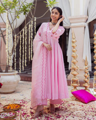 Candy Charm Pink Embroidered Cotton Suit Set