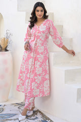 Light Pink Floral Print Cotton Flex Co-Ord Set – Elegant & Comfortable Daily Wear