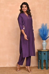 Wine-Colored Poly Viscose Co-Ord Set with Thread Embroidery & Sequin Work – Elegant & Comfortable Wear