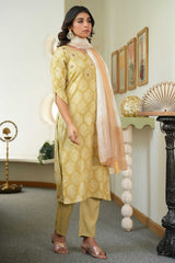 Dazzling Mustard Printed Rayon Straight Salwar Suit With Delicate Floral Sequins Embroidery Work