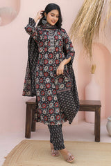 Black Floral Printed Salwar Suit in Breathable Pure Cotton for Effortless Style