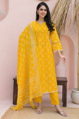 Lightweight Yellow Floral Print Straigth Salwar Suit for Effortless Daywear