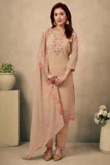 Chikoo Embroidered Straight Salwar Suit in Heavy Viscose Georgette