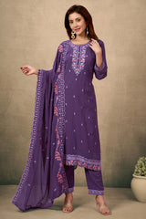 Wine Embroidered Straight Salwar Suit in Heavy Viscose Georgette