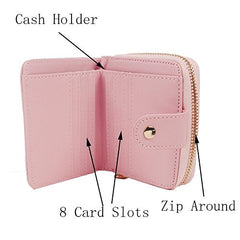 Cute Dog Print Mini Wallet for Women & Girls | Short PU Leather Clutch Purse with Card Slots (Pink)