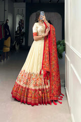Elegant Tussar Silk Lehenga Set with Foil Print and Gotta Patti Lace Dupatta