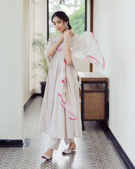 Canvas Grey Handpainted Cotton Suit Set