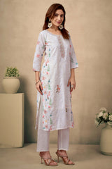 Cream & White Cotton Salwar Suit with Exquisite Floral & Sequin Detailing