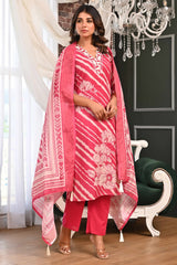 Pink Straight Salwar Suit in Pure Linen with Understated Stripes for a Chic Vibe