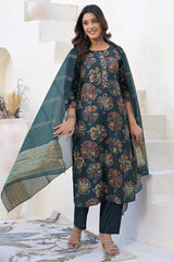 Stylish Bottle Green Viscose Straight Salwar Suit with Floral Pattern