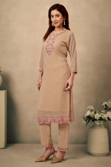 Chikoo Embroidered Straight Salwar Suit in Heavy Viscose Georgette