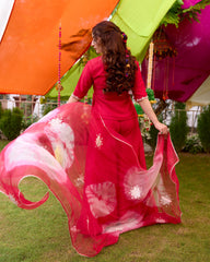 Zari Red Solid Suit Set with Elegant Detailing