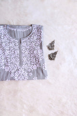 Safaa Pastel Grey Long Modale Kurta