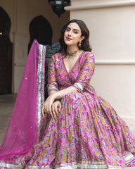 Pink Chanderi Angrakha Suit Set with Gota Work and Organza Dupatta