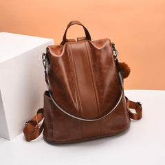 Women’s PU Leather Anti-Theft Backpack – Waterproof Travel Daypack with Shoulder Strap & Multi-Pocket Storage