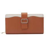 Women’s Tan Colorblocked Zip-Around Wallet | Long PU Wallet with 2 Compartments