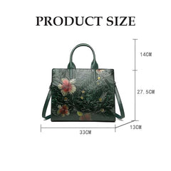 Women’s Vintage-Inspired Green Embossed Floral Square Handbag – PU Leather Zipper Bag with Chain Accent for Daily Elegance