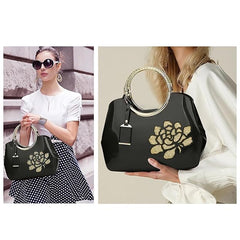 Women’s Glossy Patent Leather Handbag with Floral Design – Elegant Shoulder Bag for Parties & Special Occasions