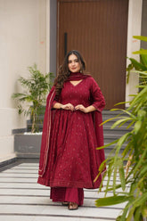 Elegant Maslin Digital Print Kurta Set with Plazzo & Dupatta