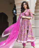 Pink Chanderi Angrakha Suit Set with Gota Work and Organza Dupatta