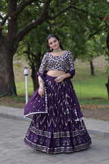 Elegant Faux Blooming Lehenga with Heavy Sequins & Thread Embroidery – Full Stitched with Designer Lace Dupatta