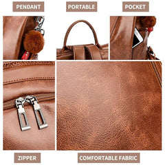 Women’s PU Leather Anti-Theft Backpack – Waterproof Travel Daypack with Shoulder Strap & Multi-Pocket Storage