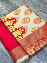 Woven Kanjivaram Jacquard, Art Silk Saree (White)