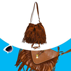 Women’s Large Fringe Shoulder Bag – Drawstring Hobo Tote for Travel, Holidays & Daily Use – Brown