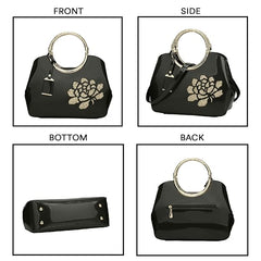 Women’s Glossy Patent Leather Handbag with Floral Design – Elegant Shoulder Bag for Parties & Special Occasions