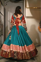 Real Mirror Work Sky Blue Chaniya Choli For Navratri