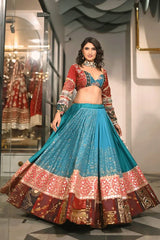 Real Mirror Work Sky Blue Chaniya Choli For Navratri