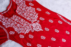 Safaa Red Long Modal Kurta