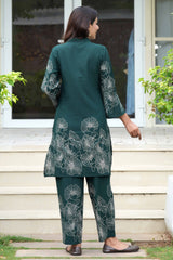 Bottle Green Floral Embroidered Co-Ord Set – Top & Bottom