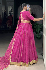 Pink Color Heavy Flair Chaniya Choli With Backless Blouse For Women