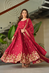 Elegant Chinnon Embroidered Gown with Dupatta - Perfect Party Wear
