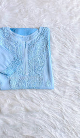 Alysha Ice Blue Ombre Long Rayon Kurta