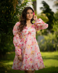 Organza Artistry Dress – Dazzling Pink Elegance