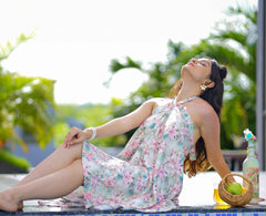 Halter Chic Dress – Pistachio Floral Delight