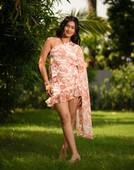 Mocha Cream Delight Dress – Elegant Swirl Print in Brown